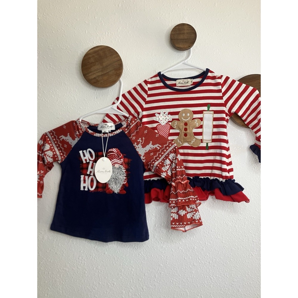 Marie Nicole Girls Size‎ XS Christmas Cookie And Santa Holiday Shirts